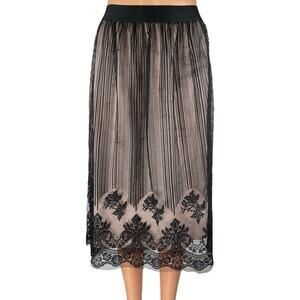 Xhilaration Women's Black Floral Striped Lace Tulle Mid Rise Midi Skirt Size XXL